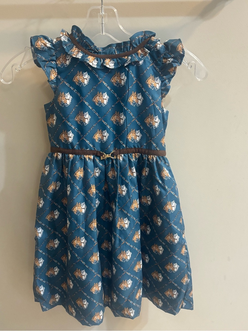 Girls' Horse Print Ruffle Dress with Belt